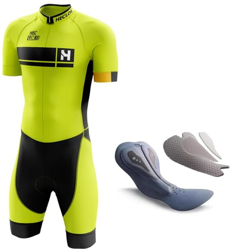 HECLOK Mens Cycling Skinsuit Competition Professional Padded One Piece Trisuit Bike Top Short,Triathlon Suit Men’s,Short Sleeve One Piece Bodysuit for Bicycle Training,Running,Swimming (TYP-17,XXL)