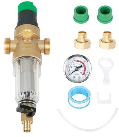 Rückspülfilter Wasser Vorfilter,Wiederverwendbare Sedimentwasserfilter mit Wasserdruckregler Wasser Manometer und Messgerät, Ausspülbarer Siebfilter Feinfilter Brunnenwasserfilter