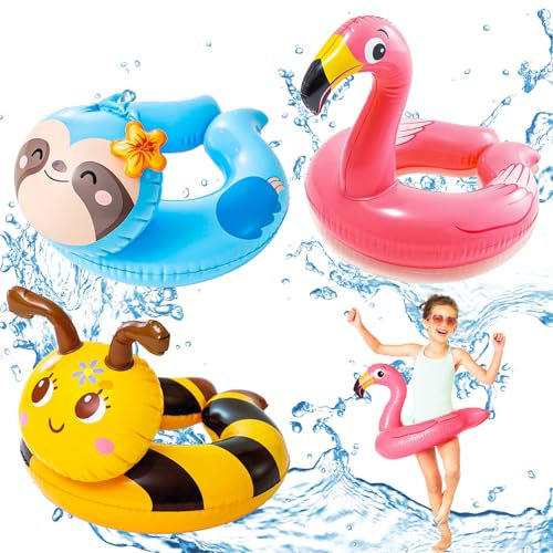 MORAINJAY Lot de 3 Jouets de Piscine Gonflables pour Enfants, Bouées Flamant Rose et Abeille, Jeux d'eau d'Été, Accessoires de Natation Gonflables pour Piscine et Plage, Décoration de Fête et Cadeau