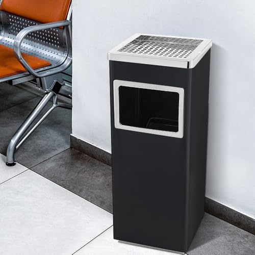 OHMG - Contenedores de basura, Papelera de acero inoxidable 35 L, Papelera con cenicero para exterior, Cenicero de pie en acero inoxidable con papelera, Papelera con cenicero para hotel, jardín