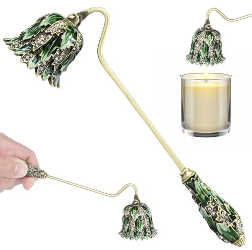 Spegnitela, estintore con manico lungo, accessorio vintage a forma di fiore, estintore decorativo in metallo, strumento per spegnere la fiamma della candela in modo sicuro (verde)