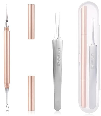 2 Stück Mitesser Pinzette Edelstahl Komedonenquetscher Präzisions Technische Pinzette Akne Whiteheads Mitesser Entferner Set Feine Haken Komedonenheber Pickel Ausdrücken Werkzeug für alle Hauttypen