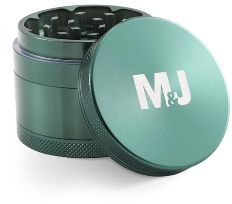 Mari & Juan Macina Spezie Verde Ø5 cm x 4,3 cm I Tritatutto Alluminio 4 Pezzi I Macinino Erbe Aromatiche e Spezie Compatto con Filtro Polline e Spatolina Inclusa