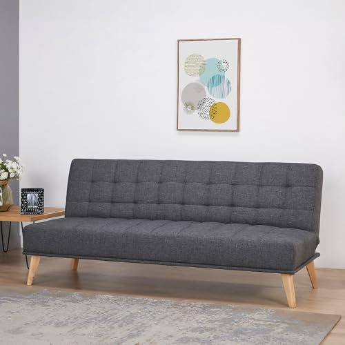 [en.casa] Schlafsofa Pukkila 3-Sitzer Sofa mit Schlaffunktion Schlafcouch Polstersofa 180 x 86 x 81 cm Loungesofa Klappsofa Sofabett mit Holzgestell Bettcouch Gästebett klappbar Bettsofa Dunkelgrau