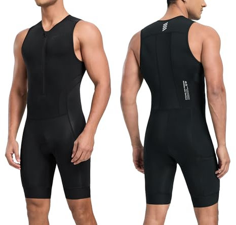 Santic Herren Triathlonanzug Gepolstert Einteiler Ärmellos Pro Triathlon-Anzug Rennsport Trisuit Kurzarm Radsportanzug für Radfahren Schwimmen Laufen Schwarz M