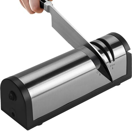 OBEISN Messerschärfer Elektrisch, 3 in 1 Messerschärfsystem mit Diamant, Geeignet zum Grobschleifen, Reparieren, Feinschleifen und Polieren von Küchenmessern, Obstmesser, Scheren und Knochenhackmesser