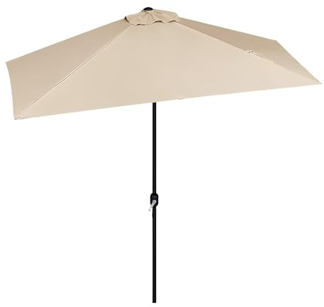 Ombrellone da Giardino Semi-Rettangolare,Ombrellone da Parete Muro Terrazza con Apertura a Manovella, 250x130cm Ombrellone da Balcone(Khaki)