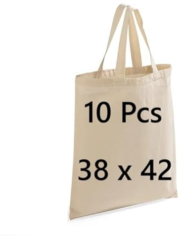 COTTON BAGS PACK OF 10 100% COTTON SHOPPING PLAIN BAGS ECO FRIENDLY TOTE SHORT HANDLE SHOPPER HANDBAG
