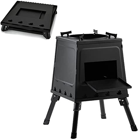 Generico Stufa a Legna Portatile Ultraleggera Pieghevole per Campeggio, Escursioni e Riscaldamento di Tende, Stufa da Cucina compatta Nera per Esterni (22 cm, Batteria Inclusa)
