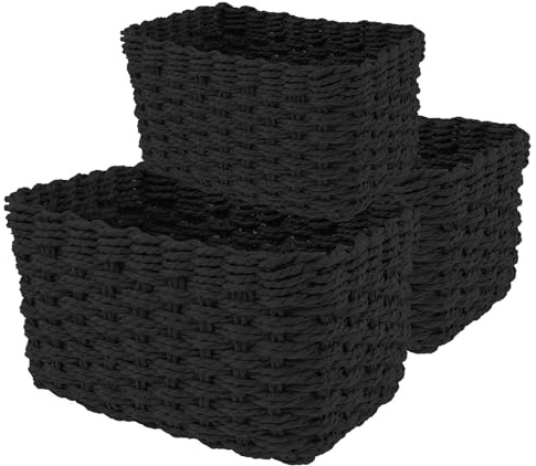 3 Pcs Woven Storage Baskets Storage Baskets for Organizing Grass Decorative Woven Basket Multifunctional Toy Basket for Nursery Living Room Laundry Room Bedroom (Black)