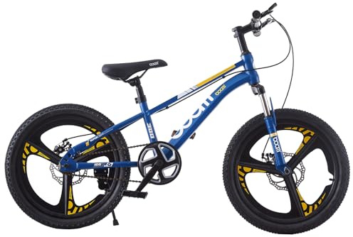LSBIKE 18/20/22/24 Inch Kids Mountain Bike for Boys and Girls, Junior MTB with Front Suspension, Dual Disc Brakes, Adjustable Seat & Handlebar, 5–14 Years, for Children (blue, 20 inch)