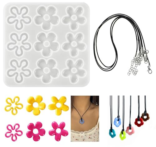KNUIUYY Set di stampi in Silicone per Gioielli, Ciondolo in Resina epossidica, Kit per la Creazione di Gioielli, per Fai da Te Decorazioni da Appendere