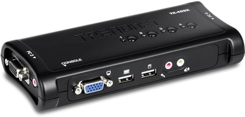 TRENDnet 4-Port USB KVM Switch Kit with Audio, TK-409K, Control Up to 4 Computers, Windows, Linux, Mac OS Compliant, 2048 x 1536 VGA Resolution, NDAA & TAA Compliant, KVM Cables Included, Black