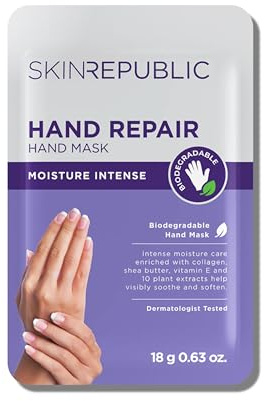 Skin Republic Hand Repair Mask | Moisturizing Gloves | With Collagen, Shea Butter & Vitamin E | For Dry, Rough Hands | Leaves skin soft, smooth & youthful (1 pair)