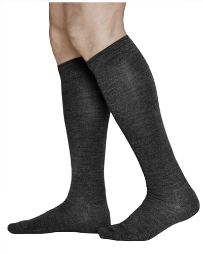 vitsocks Chaussette haute 80% LAINE MÉRINOS mi-bas chaud Homme, longue montante au genou d'hiver fine respirante unie, noir, 44-46