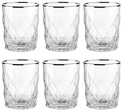 BUTLERS 6er Set Trinkgläser mit Silberrand 345ml Vintage Gläser Kristalloptik mit Prägung - UPSCALE - Wassergläser Cocktailgläser Set | Trinkgeschirr Tee, Limonade, Eiskaffee, Longdrinks