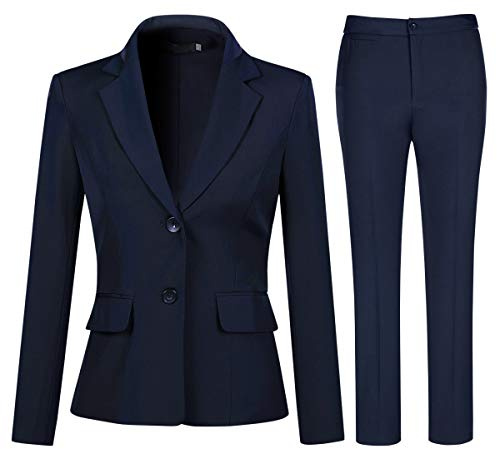 YYNUDA - Traje para mujer, traje de negocios, ajustado, americana con pantalones de traje, elegante para oficina y bodas, azul, XS