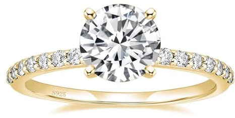 EAMTI 925 Sterling Silver 1.2 CT 14K Gold Plated Round Solitaire CZ Engagement Ring Halo Promise Wedding Ring Size 6