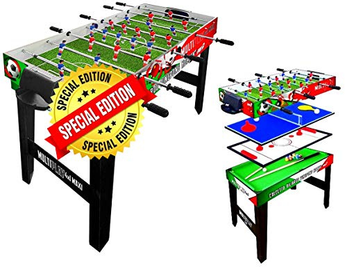 Sport One Tavolo Multigioco Super Italy - 4 Giochi in 1 - Calciobalilla 4 Vs 4 Aste Rientranti/Ping Pong/Tavolo da Biliardo & Speed Hockey - Cm. 121,90 X 60 X 81,5 - Special Edition