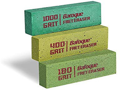 Barock Fret Suddgummi för gitarr, Frets Polish Tools Kit, 3 Polermedel (180, 400 & 1000 Grit)