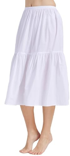 BEAUTELICATE Women's Underskirt Half Slip 100% Cotton Anti-Static Cling Resistant Summer Loose A-line Petticoat Skirt Extender with Ruffle Short Long Ivory White Black