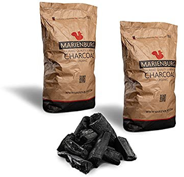 Marienburg Organic Lumpwood Charcoal BBQ - Sustainable, Smokeless, Odorless, Ready in 15 Minutes!, 95% 5-20cm Pieces 30L Bag - Effortless Ignition - Restaurant Grade Charcoal Quality! (2 x 30L)