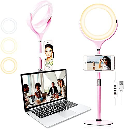 Ringlicht für Laptop Videokonferenzen, 8 Zoll Tisch Selfie Ringlicht mit rundem Sockel und Telefonhalter, für Zoom Meetings, Videoaufzeichnung, Büro Videoanrufe, TikTok, Make up, Live Stream, YouTube.