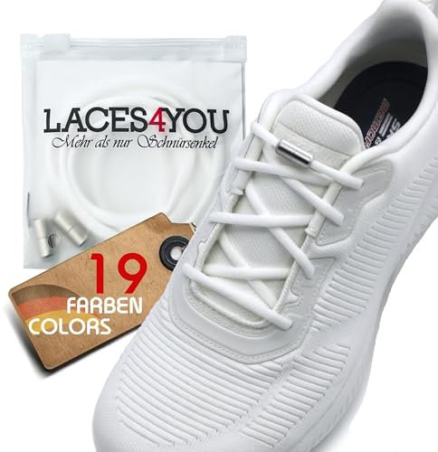 Run out sports Elastische Schnürsenkel ohne binden mit Metallkapseln rund Schuhbänder mit Schnellverschluss bunt Kinder Erwachsene (Steel White)