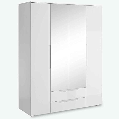 AVANTI TRENDSTORE -Spice- Armadio ad ante battenti in legno laminato in bianco lucido con ampio spazio e ante specchiate. Dimensioni LAP 160x208x57 cm