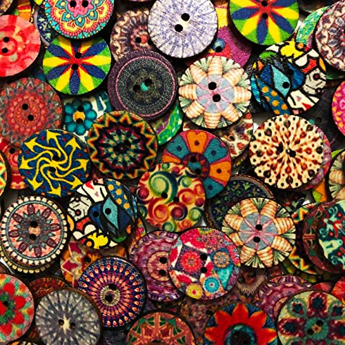 Alfykym Wooden Buttons for Crafts Bulk Wooden Craft Buttons Assorted Sizes Wood Buttons for Sewing DIY Crafts Decoration