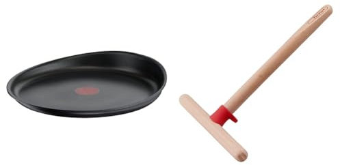 Tefal Ingenio Eco Resist Poêle à crêpe 27 cm, Empilable, Fonte d'aluminium, Revêtement antiadhésif, Induction L8581004, Noir & K2306014 - Ingenio Bois - Répartiteur à Crêpes, 2,1 x 22,8 x 15 cm