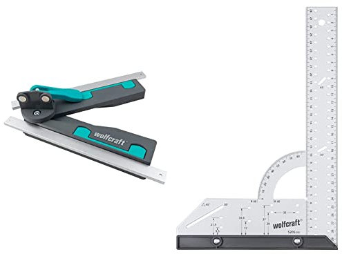 wolfcraft Falsa escuadra para sierras,ngletadoras, 6957000, Para medir y transferir ángulos & Escuadra universal, 5205000, Para medir, trazar, dibujar y hacer cortes guiados