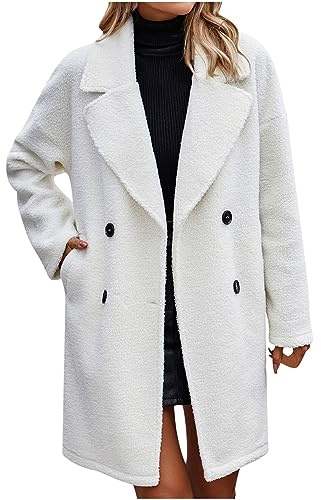 Susenstone Femme Manteaux en Laine Mélangée à Double Boutonnage Manteau Femme Hiver Chic Manteau Chaud Mi-Long Vintage Chaud Manches Longues en Laine Cardigan Blouson Automne Hiver