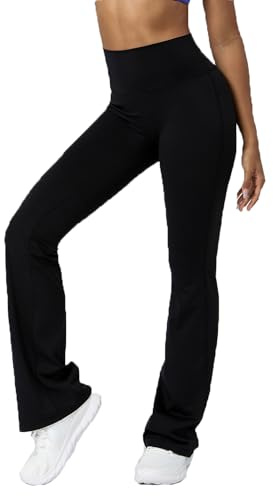 BSLVWG Pantalon de yoga bootcut pour femme, legging évasé taille haute avec bas évasé à jambe large, contrôle du ventre, entraînement, gym, travail décontracté, collant de fitness, Noir , XXL