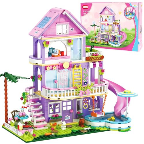 Sitodier Girls Building Blocks Set,689pcs Garden Villa House Building Block for Kids 6-12 and 8-14,Holiday Cottage Bricks Kit, Building Toy Xmas Birthday Gift for Girls Kids 6 7 8 9 10 11 12 13 14