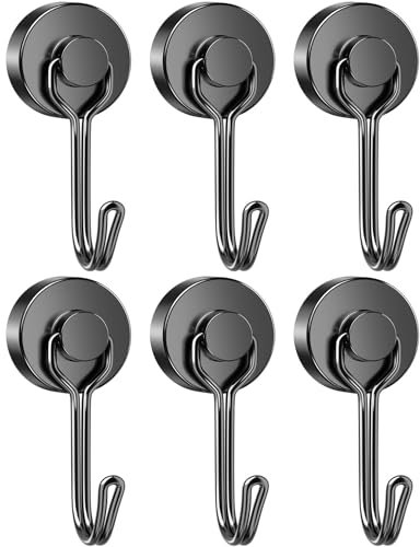 Grtard 6 Pack Magnetic Hooks Heavy Duty, 35LBS Swivel Swing Neodymium Magnet Hooks, Strong Magnet with Hooks for Hanging, Refrigerator, Grill, Kitchen, Key Holder
