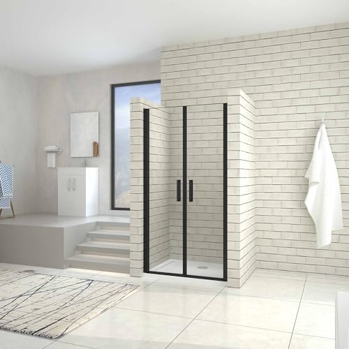 Porte de douche battante 100cm en verre trempé anticalcaire profil et poignée Noir Mat porte de douche hauteur 200cm