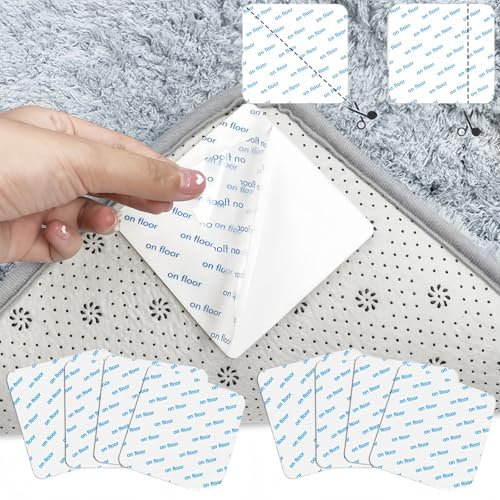 MHwan Teppich Antirutschunterlage, 8 Stück Waschbare Wiederverwendbare, Kann in 16 Dreiecke und 32 rechteckige Antirutschmatte für Teppich, PU Wasserdicht, Starke Adsorption, Keine Verformung