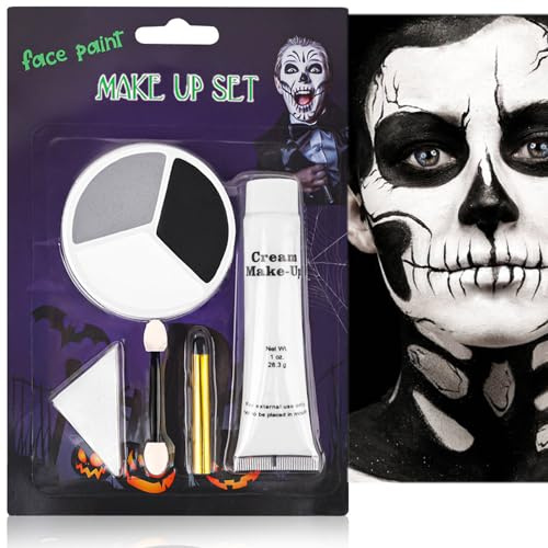 Trucchi Halloween, Pittura Del Corpo, Trucco Bianco Nero Grigio per Viso, Body Painting Colori per Trucco Halloween, colore del viso, per scheletro, clown, Halloween, Mardi Gras, Cosplay