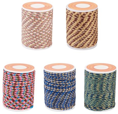 FASHEWELRY 5 rotoli di filo di cotone intrecciato per macramè, 1,5 mm, fatto a mano, colorato, per braccialetti fai da te, collane, gioielli, lavori a maglia
