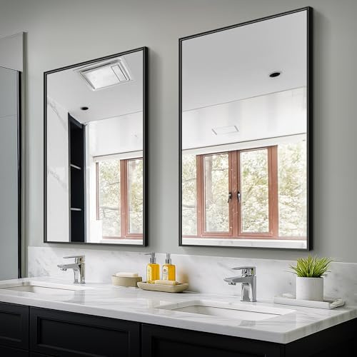 TRAHOME Bathroom Vanity Mirror for Wall, 2 Pack 36 x 24 Metal Framed Rectangular Bathroom Wall Mirror for Over Sink, HD Shatterproof Glass, Hangs Horizontally or Vertically(Black)