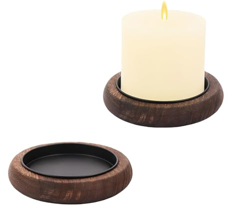 GUOYOU 2 Pcs Wood Candle Holder Round Candle Coasters Wooden Tealight Pillar Trays Farmhouse Decor Wooden Pillar Candles Tray,for Coffee Table Centerpiece Wedding Christmas Event Home Decor