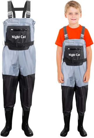 Night Cat Fishing Waders for Kids: Waterproof Chest Wader With Boots for Boys Girls - Youth Waders for Hunting Breathable Size 12/13