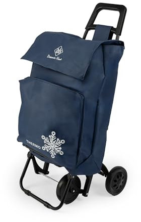 BESCH Carrito de Compra Plegable Bolsa Térmica Impermeable con 4 Ruedas - Carro del Mercado Capacidad 44 litros para Alimentos 90x45x40cm Azul