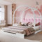 Goldicoo Montessori Hausbett 100X140 auf 140X200 - Kinderbett aus Holz mit Rausfallschutz und Lattenrost, Bodenbett mit Ausziehbarem Gästebett