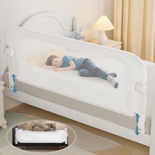 NUTIKAS Baby Bed Rail Guard for Toddlers - 70 Toddler Bed Rails for Twin, Full, Queen, King Bunk Size Bed Swing Down Bedrail Extral Tall Child Safety Side Railing Guards for Kids White