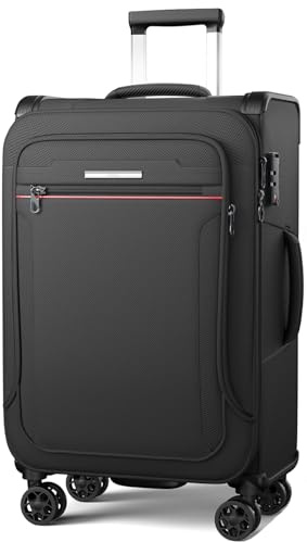 ABISTAB Weichschalenkoffer groß 82x48x30cm erweiterbar - Stoffkoffer Trolley wasserfest, Reisekoffer mit 4 Rollen & TSA Schloss, 115 Liter, Schwarz