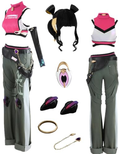 TYRHDJZQ Anime cosplay rosa väst gröna byxor damkostym outfit halloween