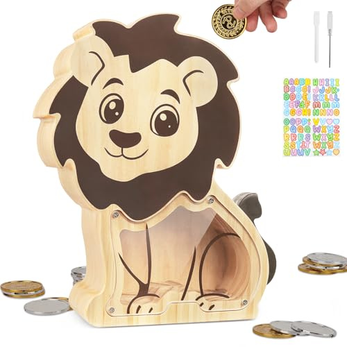 omedecal Huchas Originales para Infantil Adultos, Reutilizable Hucha Ahorro Cerdito Uchas Dinero para Adultos y Niños - León