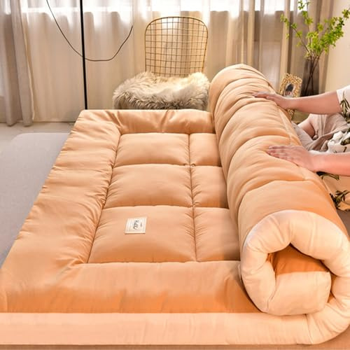 Japansk futon rullbar säng, bärbar enkel- och dubbelmadrass för bekväm golvsömnad, bruna sängkläder (150 x 200 cm) - perfekt för avkoppling och platsbesparande